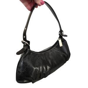 Vintage Emilie M Leather Satchel Black Purse Boho Gray Silver Y2K